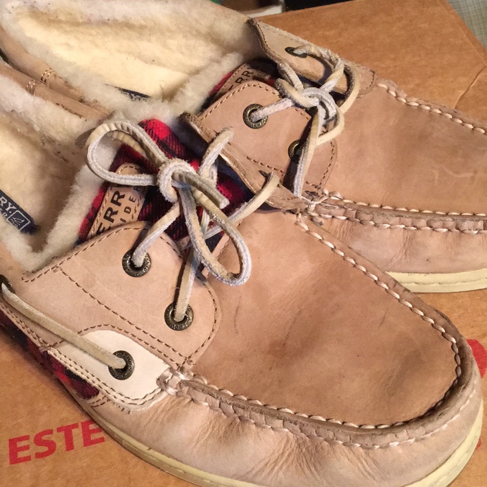 Sperry Topsiders Fur and plaid